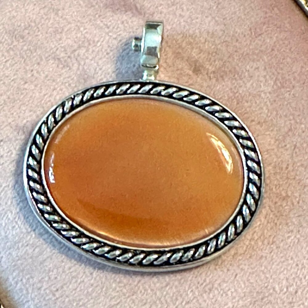 Oval Sterling Silver Snap Pendant By Joseph Esposito Braided Edge Peach Orange - Picture 1 of 6